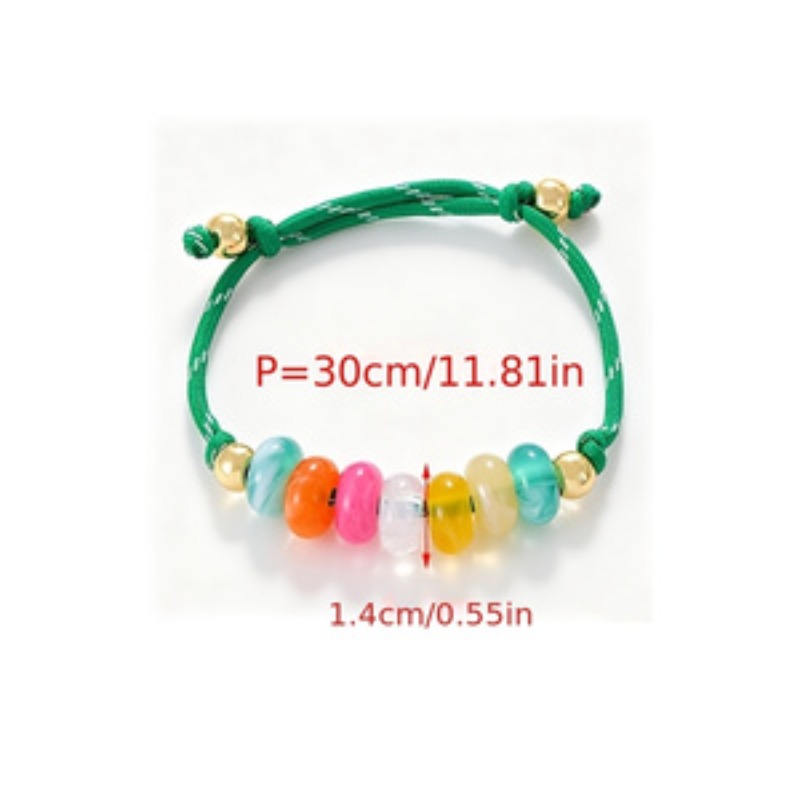 Woven Rainbow Ombre Resin Flat Bead Adjustable Wrist Strap